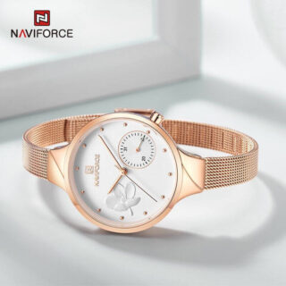 NAVIFORCE NF5001 Stainless Steel Mesh Date Function Luxury Watch for Women – RoseGold