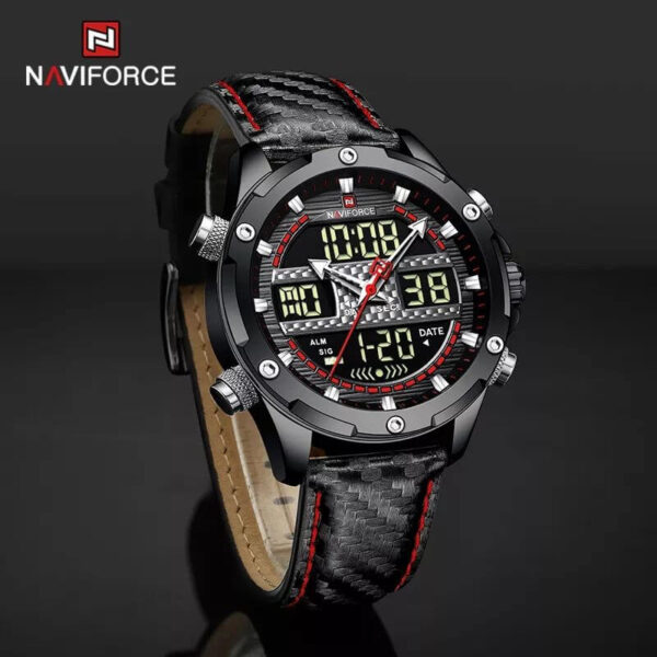 NaviForce NF9194 Multifunction Digital Analog LCD Watch For Men - Black/Red