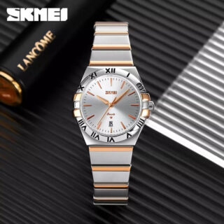 SKMEI 9257 Business Casual Roman Numeral Date Display Stainless Steel Wristwatch For Women - Silver/White