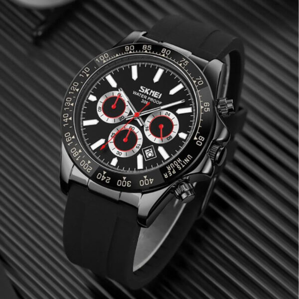 SKMEI 9275 Men's Business Chronograph Date Display Silicon Strap Quartz Watch - Black