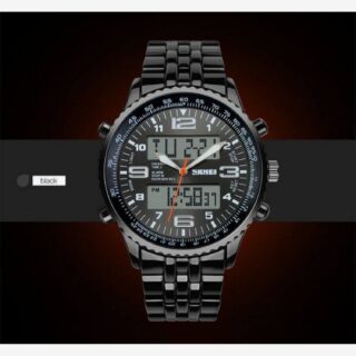 Skmei 1032 LED Dual Display Alarm Chrono Calendar WaterproofFull Stainless Steel Watch For Men - Black