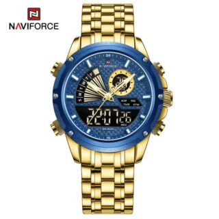 NaviForce NF9205 Luxury Dual Display Men Luminous Stainless Steel Watch - Blue/Golden