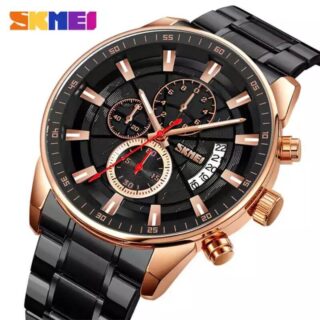 SKMEI 9285 Men's Business Multifunction Date Display Chronograph Stainless Steel Watch - Black /Rosegold