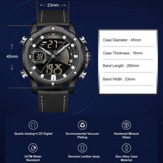 NAVIFORCE Nf9172 Dual Time Digital Analog Function Fashion Watch - Black