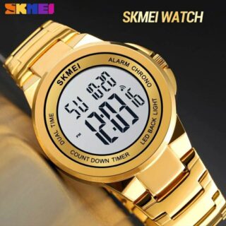 SKMEI 1712 Digital 2 Time Stainless Steel Fashion LED Waterproof Watch For Men - Golden