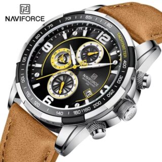 NaviForce NF8020 Fashion Multifunction Chronograph Date Display Leather Strap Wristwatch For Men - Yellow