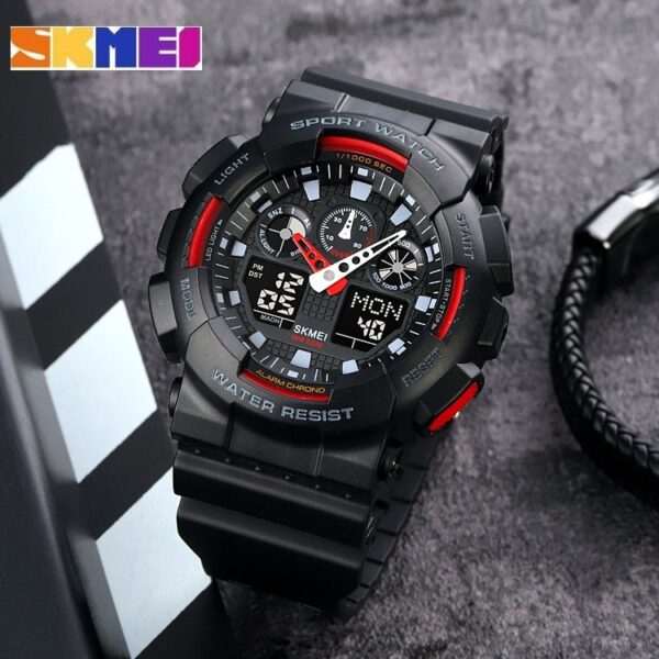 SKMEI 1832 Analog Digital Dual Display Sport Chronograph LED Light Display Watch For Men - Black/Red