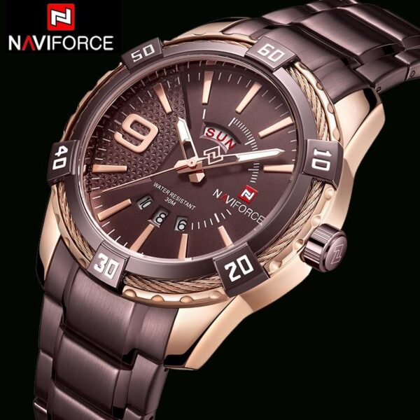 NAVIFORCE NF9117 Day Date Function Luxury Stainless Steel Watch - Coffee