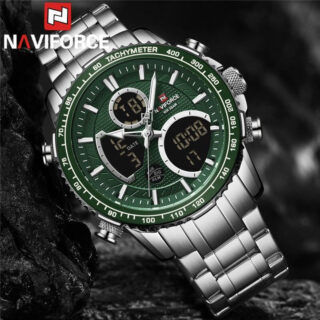 NAVIFORCE NF9182 Multi-Function Digital/Analog Casual Steel Watch For Men - Silver/Green