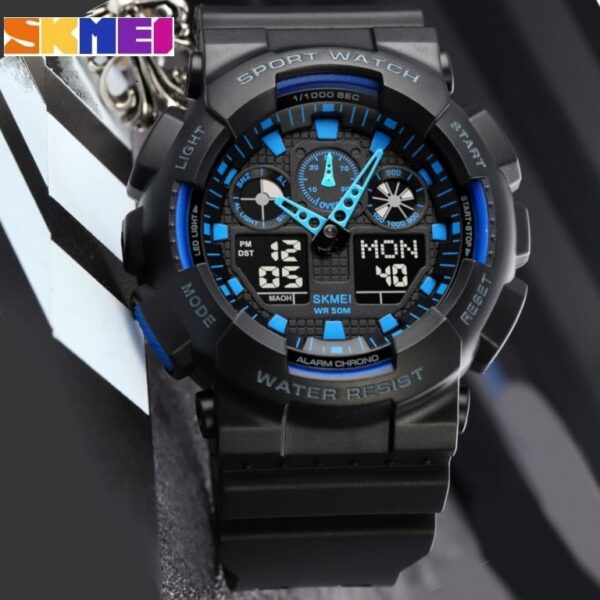 SKMEI 1832 Analog Digital Dual Display Sport Chronograph LED Light Display Watch For Men - Black/Blue