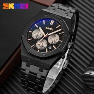 SKMEI 9296 Classic Chronograph Stainless Steel Watch For Men - Black