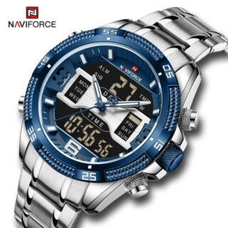 NAVIFORCE NF9201 Men's Digital Analog Stainless Steel Complete Calendar Watch - Silver/Blue