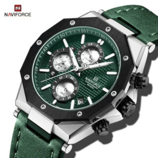 NaviForce NF8028 Men's Hexagon Dial Chronograph Complete Calendar Luminous Leather Strap Watch - Green