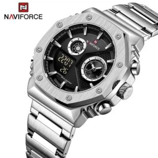 NAVIFORCE NF9216 Geometric Digital Analog Watch For Men - Silver/Black