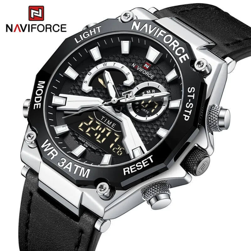 NAVIFORCE NF9220 Fashion Dual Display Chronograph Watch For Men - Black/Silver