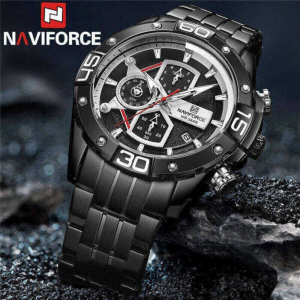 NAVIFORCE NF8018 Modern Casual Design Multi-function Stainless Chronograph Watch For Men - Black