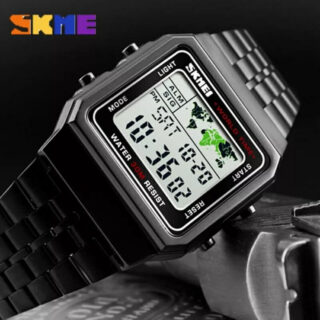 SKMEI 1338 Men's Stainless Steel Countdown Time Zone Waterproof LED Electronic Digital Watch - Black