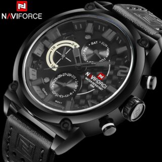 NAVIFORCE Nf9068 Chronograph Watch With Leather Strap For Men - Black/Grey