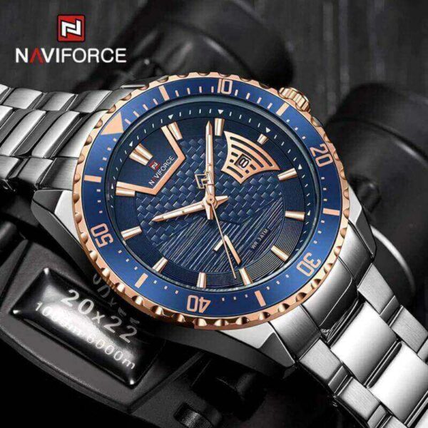 NAVIFORCE NF9191 Men's Classic Stainless Steel Luminous Analog Casual Watch - Blue/RoseGold