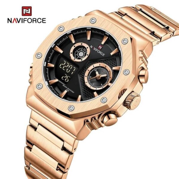 NAVIFORCE NF9216 Geometric Digital Analog Watch For Men - Rosegold/Black