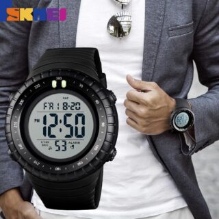 SKMEI 1420 men's Outdoor Multifunction Countdown LED Digital PU Strap Watch - Black/White