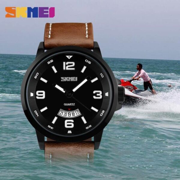 SKMEI 9115 Men Watch Casual Date Display Leather Strap Luminous Quartz - Brown