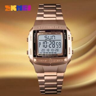 SKMEI 1381 Luxury Electronic LED Digital Military Multifunction Stainless Steel Watch For Men - RoseGold