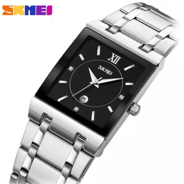 SKMEI 9263 Luxury Men Watch Rectangle Shape Date Display Stainless Steel Quartz Watch - Silver/Black