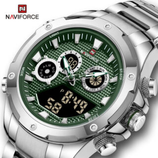 NaviForce NF9217 Dynamic Dual Display Stainless Steel Watch For Men - Green