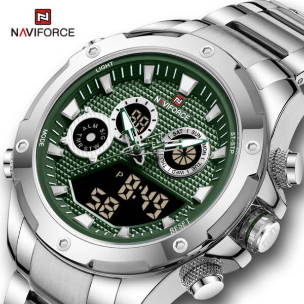 NaviForce NF9217 Dynamic Dual Display Stainless Steel Watch For Men - Green