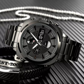 Skmei 1673 Business Dual Display Men Watch Stainless Steel Multifunction Fashion LED Light - Black