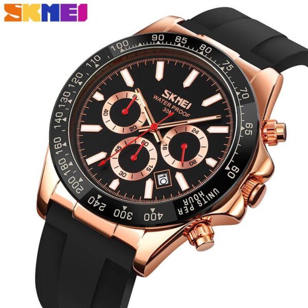 SKMEI 9275 Men's Business Chronograph Date Display Silicon Strap Quartz Watch - RoseGold/Black