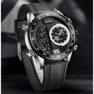 NaviForce NF9199T Men's Creative Silicon Strap Luminous Dual Display Compete Calendar Watch - Black