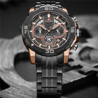 Naviforce NF9175 Stainless Steel Chronograph Watch For Men - RoseGold/Black