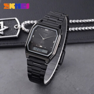 SKMEI 1612 Casual Digital Analog Slim Dial Stainless Steel Watch For Men - Black