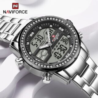 NaviForce NF9190 Dual Time MultiFunction Luxury Stainless Steel Watch - Black/Silver