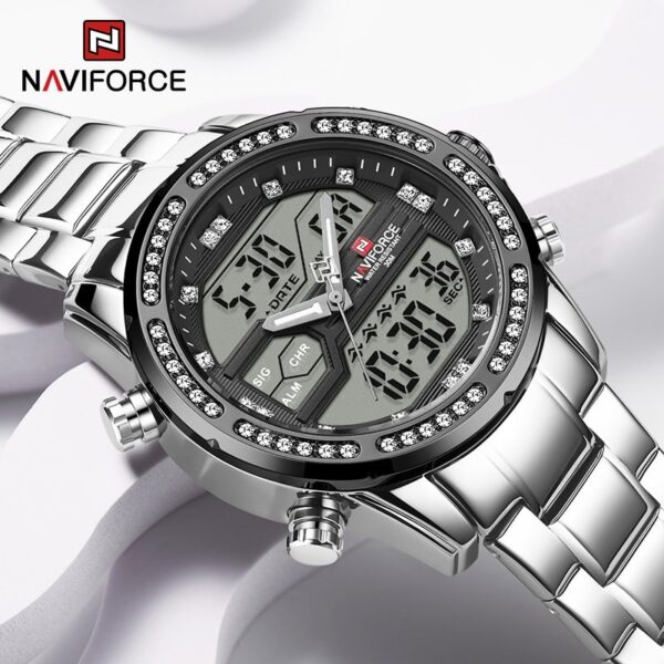 NaviForce NF9190 Dual Time MultiFunction Luxury Stainless Steel Watch - Black/Silver