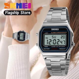 SKMEI 1123 Business Stainless Steel Digital Unisex Watch - Silver