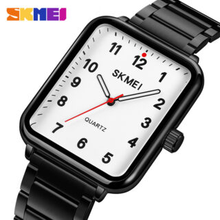 SKMEI 1954 Men Watch Casual Elegant Rectangle Dial Shape Stainless Steel Quartz - Black/White