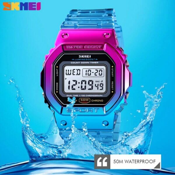 SKMEI 1622 Fashion Electroplated Case Transparent Strap Digital Unisex Wristwatch - Blue