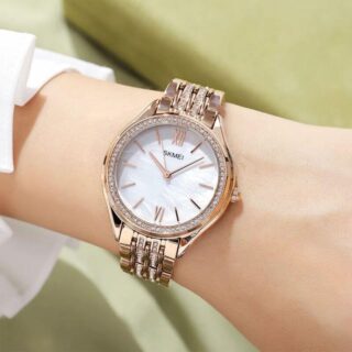 SKMEI 1970 Women's Elegant Fashion Innovative Crystal Diamond Surrounded Stainless Steel Quartz Watch - RoseGold