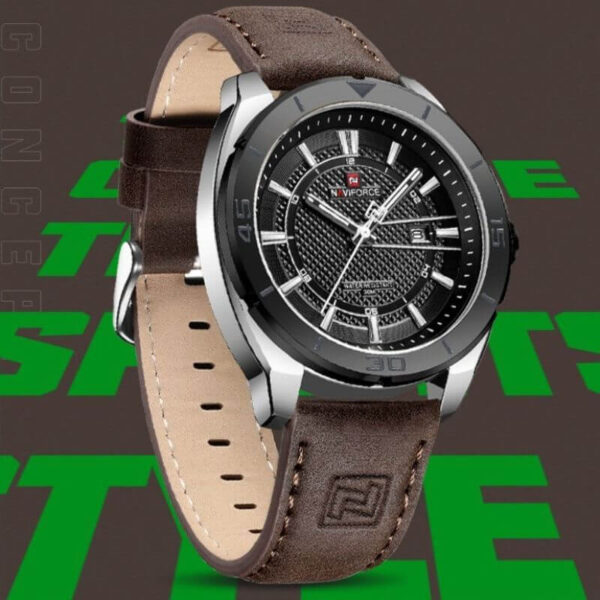 NaviForce NF9209 Men Quartz Watch Fashion Sport Creative Design Date Display Luminous Leather Strap - Brown