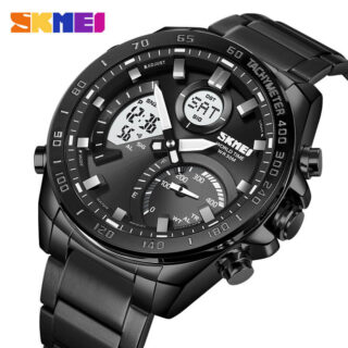 SKMEI 1889 Multifunctional Dual Display Watch Men Countdown Chronograph LED Light Stainless Steel - Black