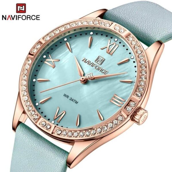 NaviForce NF5038 Fashionable Diamond Studded Dial Watch For Women - Sky Blue