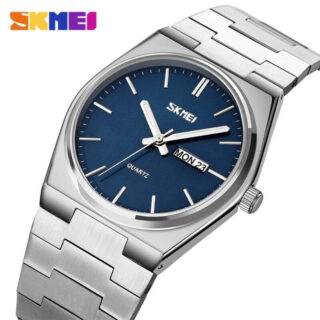 SKMEI 9288 Date Display Stainless Steel Quartz Watch For Men - Blue/Silver