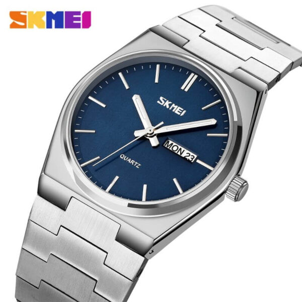 SKMEI 9288 Date Display Stainless Steel Quartz Watch For Men - Blue/Silver