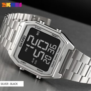 SKMEI 1735 LED Dual Time Men Digital Retro Fashion Wristwatch - Silver