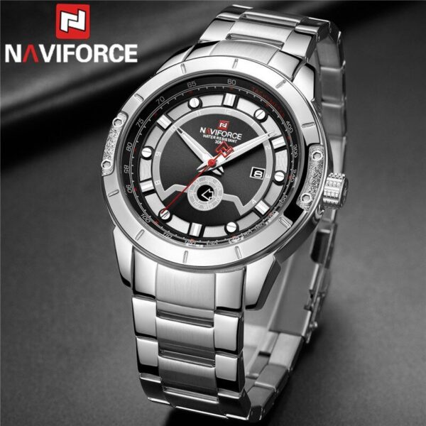 NAVIFORCE Nf9166 Day Date Function Analog Quartz Stainless Steel Watch For Men - Silver