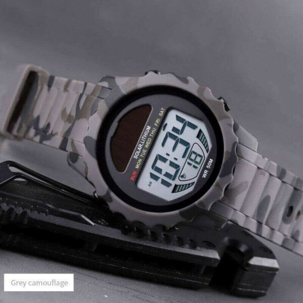 SKMEI 1585 Men Sports Solar Power Lithium Battery Digital Waterproof Wristwatch - Grey