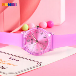 SKMEI 1760 Women's Simple Numeric Design Transparent Silicon Strap Quartz Watch - Pink